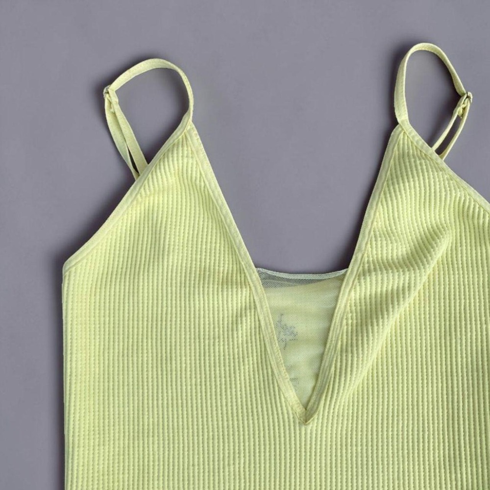 Intimately Free People Ribbed Deep V Mesh Cami Tank XS/S - Picture 3 of 5